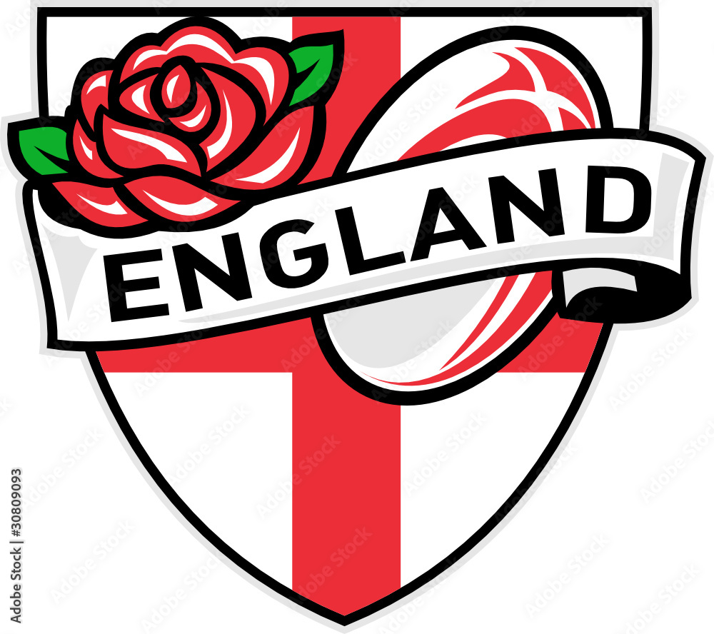 england rugby ball english rose shield flag Stock Vector | Adobe Stock