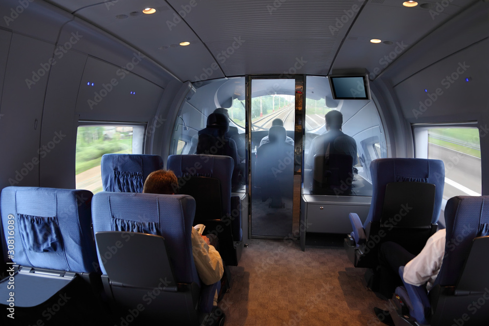 Fast Train Innerview Speed train which is managed by three drivers of start forward Stock ...