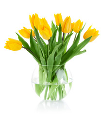 Wall Mural - yellow tulip flowers in glass vase