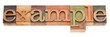 example word in letterpress type