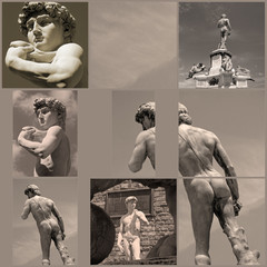 Wall Mural - collage with famous florentine David sculpture, Italy