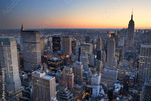Naklejka samoprzylepna New York City Manhattan skyline panorama zachód ptaka z