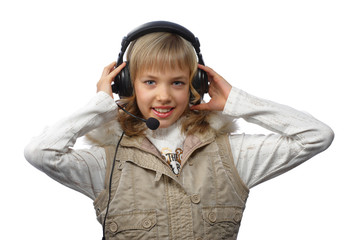 Wall Mural - blond teenage girl in headphones