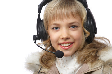 Wall Mural - blond teenage girl in headphones