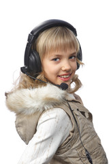 Wall Mural - blond teenage girl in headphones