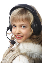 Wall Mural - blond teenage girl in headphones