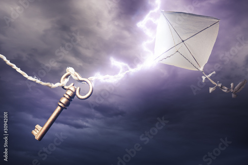Fotografie, Obraz kite getting struck by a bolt of lightning