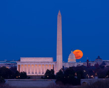 Harvest Moon Rising Over Capitol In Washington DC