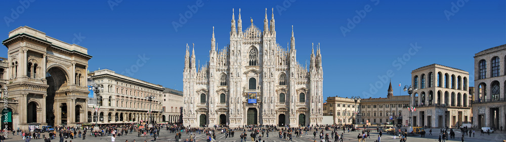 Panorama Piazza del Duomo - Milano - obrazy, fototapety, plakaty 