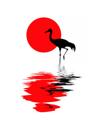 Wall Mural - silhouette of the crane on solar background