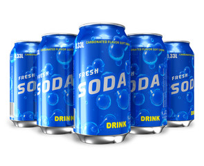 Wall Mural - Set of refreshing soda drinks in metal cans