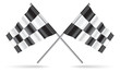 Vector two crossed checkered flags with optional ground shadows.