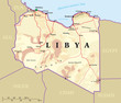 Libya political map with capital Tripoli, with national borders and most important cities. Illustration with English labeling and scaling.