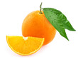 Fresh orange citrus and half isolated on white background