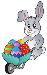 Poster - Bunny holding wheelbarrow with eggs