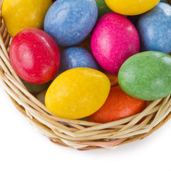 Wall Mural - closeup of colorful easter eggs in basket