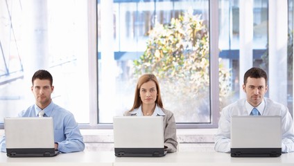 Wall Mural - Young businesspeople with laptops