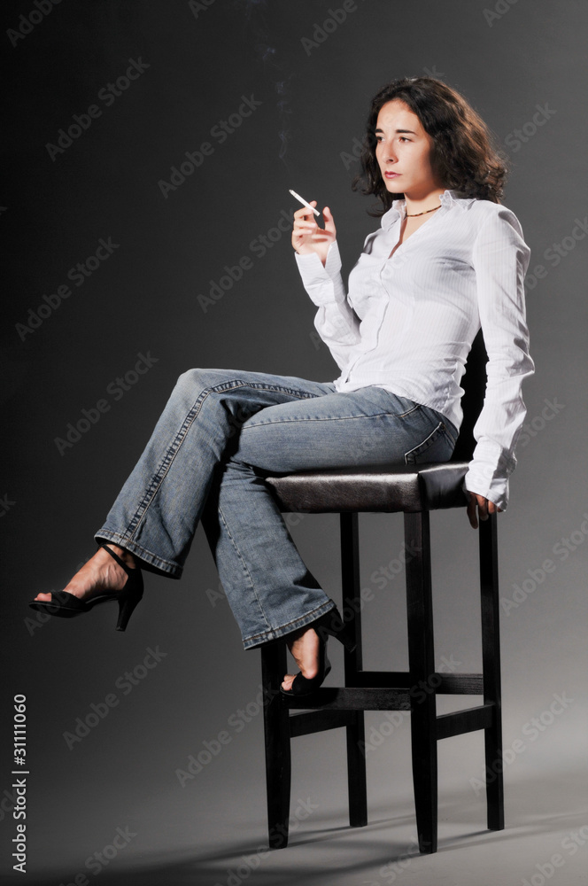 Smoking fetish model Stock Photo