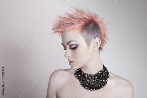 Obraz w ramie Attractive Young Woman With a Punk Hairstyle