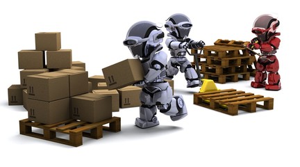 Wall Mural - Robot with Shipping Boxes