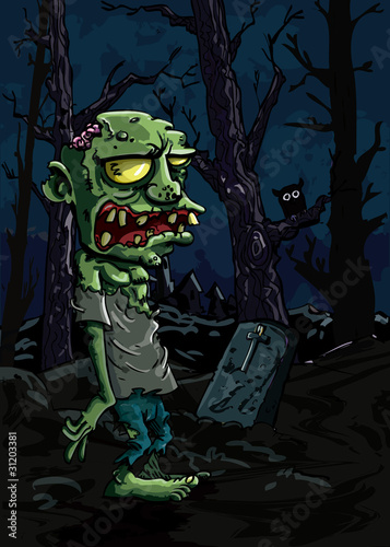 Fotoboard na płycie Kreskówka zombie na cmentarzu