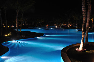 Wall Mural - Tropical Resort Swimming Pool at Nighttime