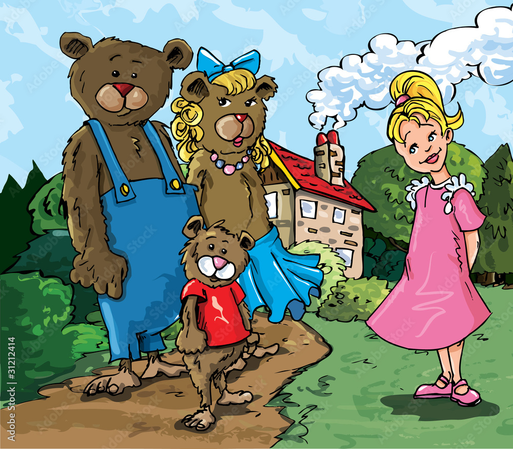 Cartoon of Goldilockes and the three bears Stock Vector | Adobe Stock