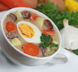 white borscht with eggs and sausage