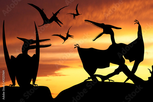 Naklejka samoprzylepna Świat dinozaurów na wschód ilustracja tło