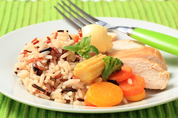 Poster - Chicken meat with mixed rice and vegetables