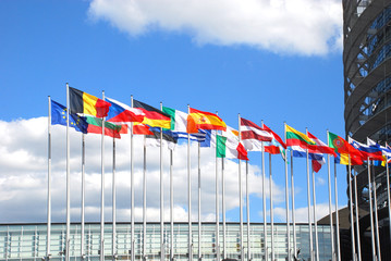 Europarliament. Flags of the countries of the European Union