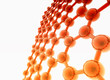 red-orange glossy molecular structure on white