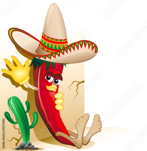 Peperoncino Piccante Messico-Red Hot Chili Pepper Cartoon-Vector