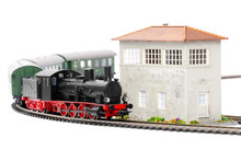 Old Steam Loco Model With Passenger Cars