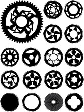 Collection Of 17 Different Bike Cogs Shapes.