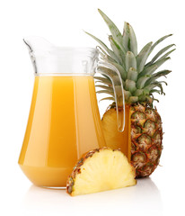 Wall Mural - Jug of pineapple juice with fruits isolated