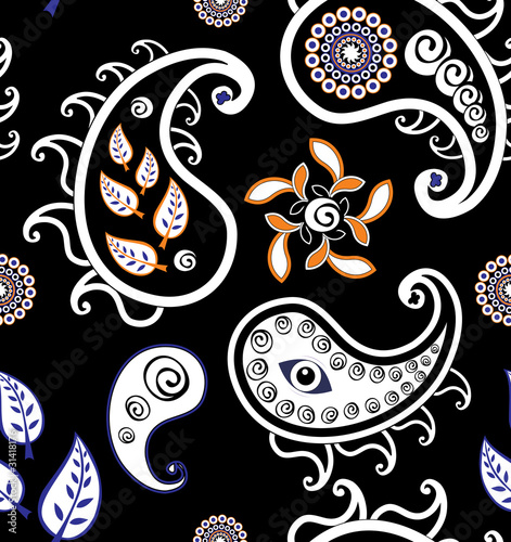 Plakat na papierze fotorealistycznym Wzór retro bezszwowe paisley (turecki ogórek)