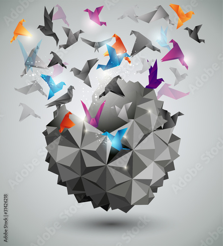 Naklejka na szybę Paper Freedom, Origami abstract vector illustration.