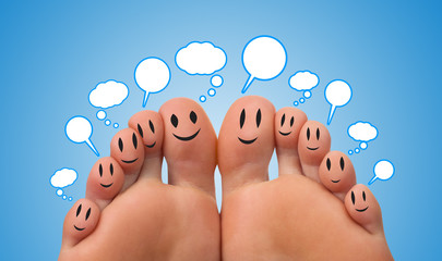 Happy group of finger smileys with social network sign