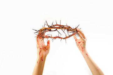 Wall Mural - crown of thorns and hands isolated