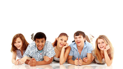 Wall Mural - Portrait of laughing young friends having fun