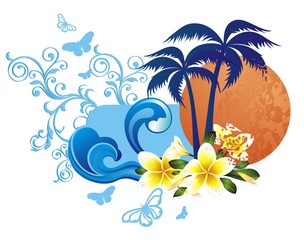 Summer tropical background with frangipani (plumeria) flowers