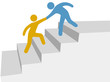 Progress collaboration help friend climb up improvement steps