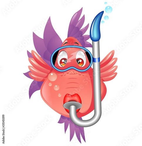 Pesce Cartoon con Maschera Sub-Funny Fish with Mask-Vector