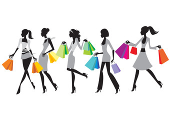 Wall Mural - shopping girls silhouettes