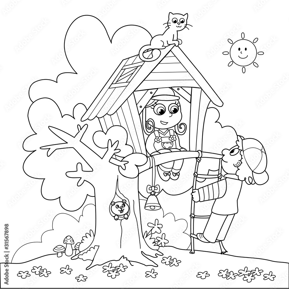 Illustrazione stock di Bambini che giocano nella casa sull'albero ...