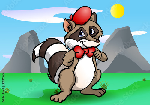 Foto-Plissee - raccoon wearing hat and bow tie (von oni)