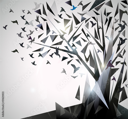 Fototapeta na wymiar Abstract Tree with origami birds.