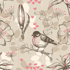 Wall Mural - Vintage romantic seamless pattern