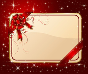 Card with ribbon on red background